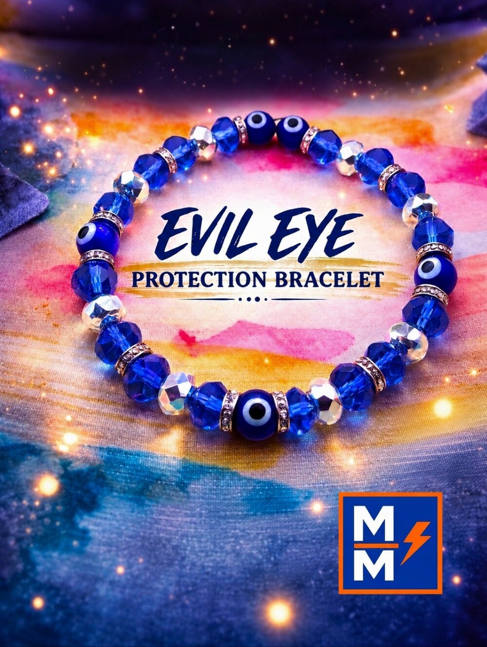 Evil Eye Protection Bracelet Blue Crystal Beaded Stretch Bracelet Spiritual Boho